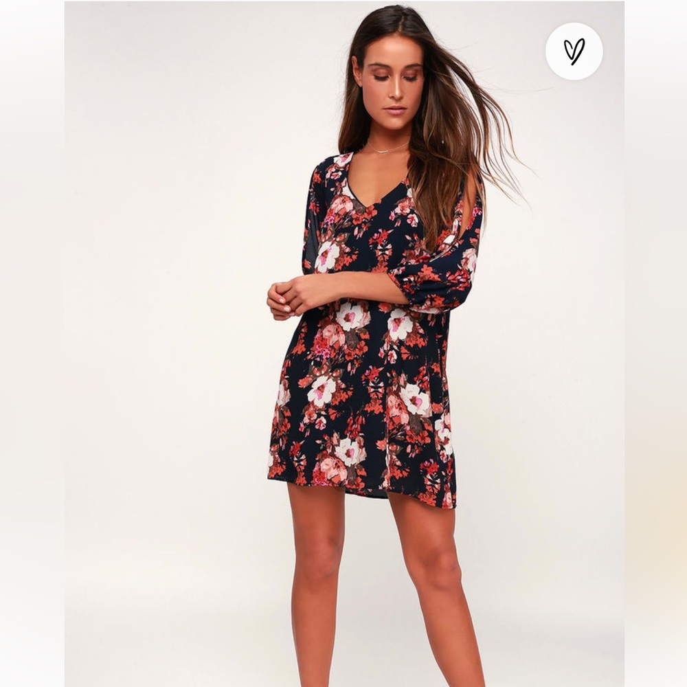 Lulus: Shifting Dears Floral Print Dress - Navy Blue with Floral Print